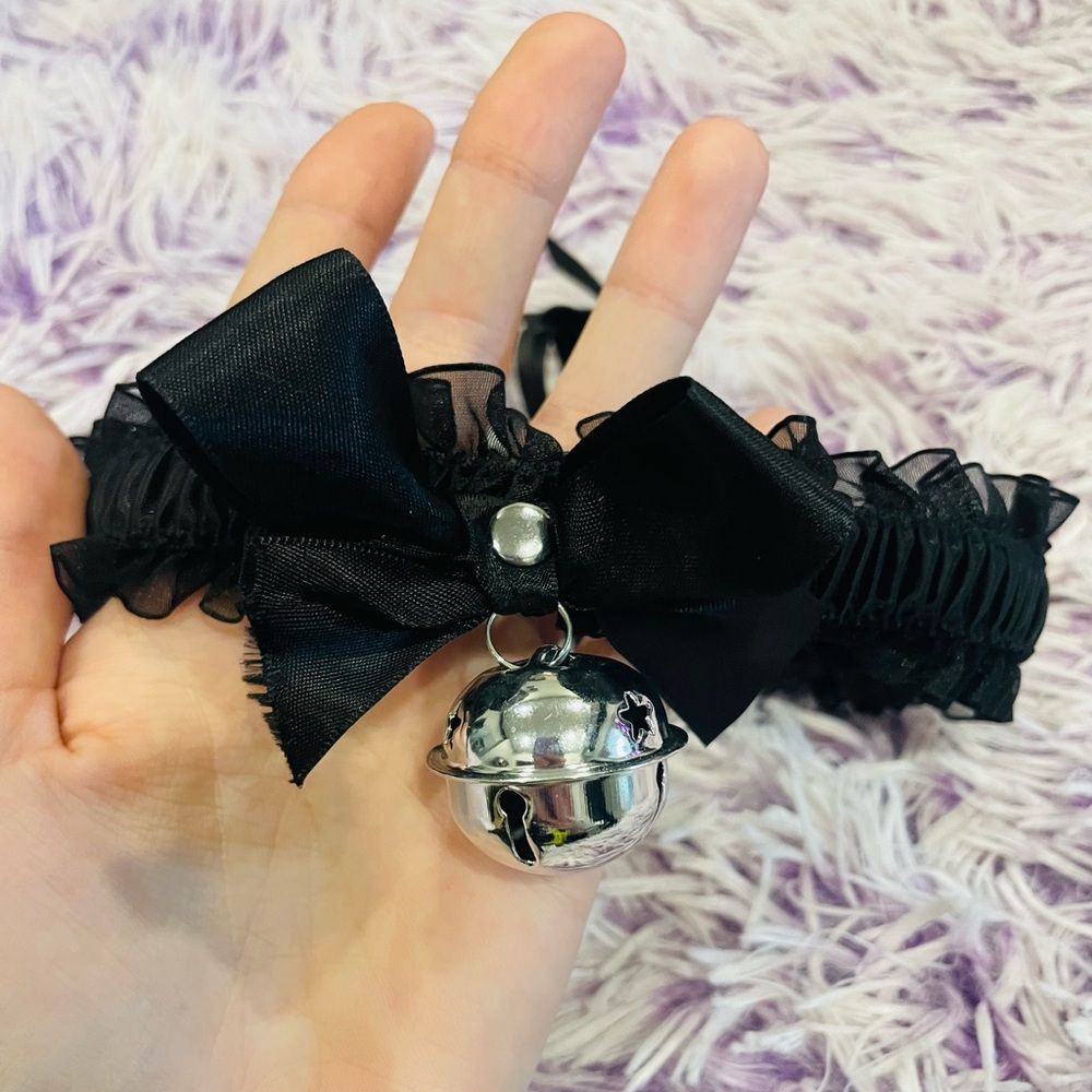 Black Kitty Cat Bell Collar Choker Necklace